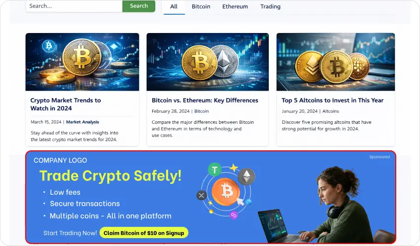 Crypto Advertising Network - Banner Ads