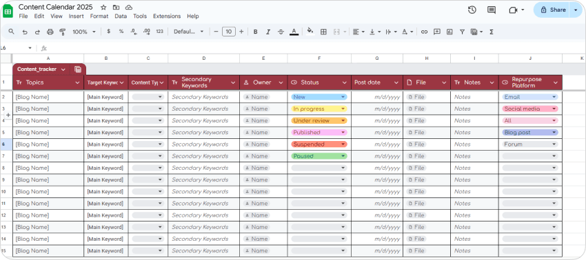 Content Calendar