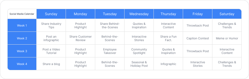 Social Media Calendar
