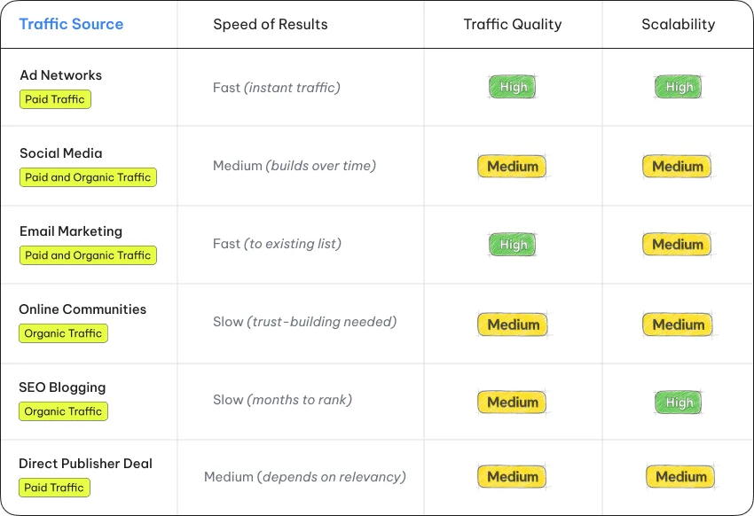 The Top Traffic Sources for Affiliates to Grow Revenue in 2026 4 Comparison Table: Free vs. Paid Traffic Sources