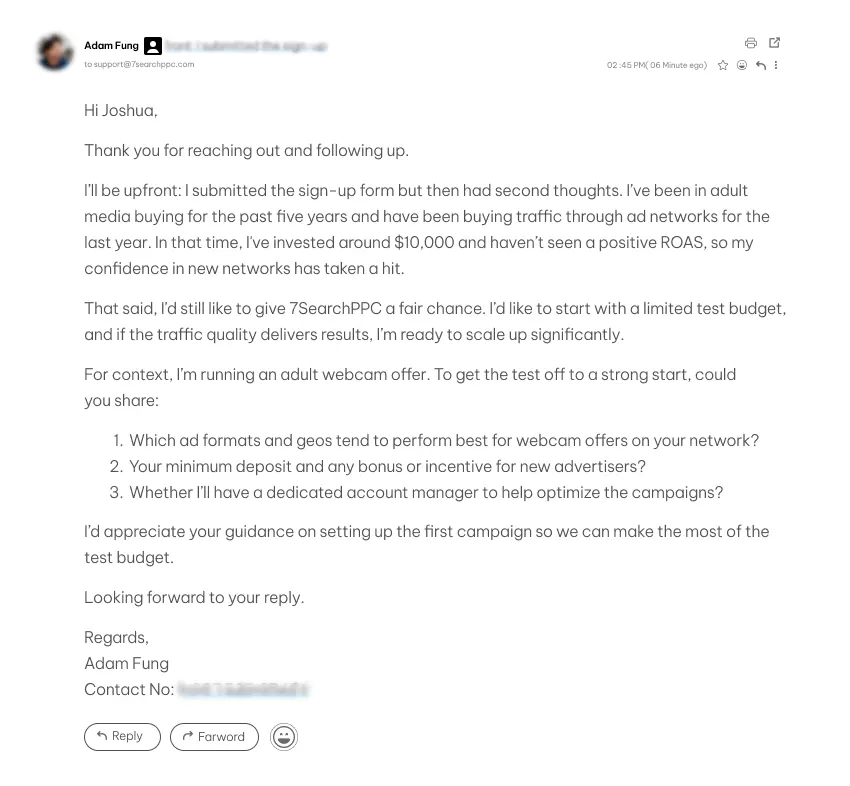 A Webcam Offer, Adult Media Buying, and $6.6K in Profit 3 Email follow-up success