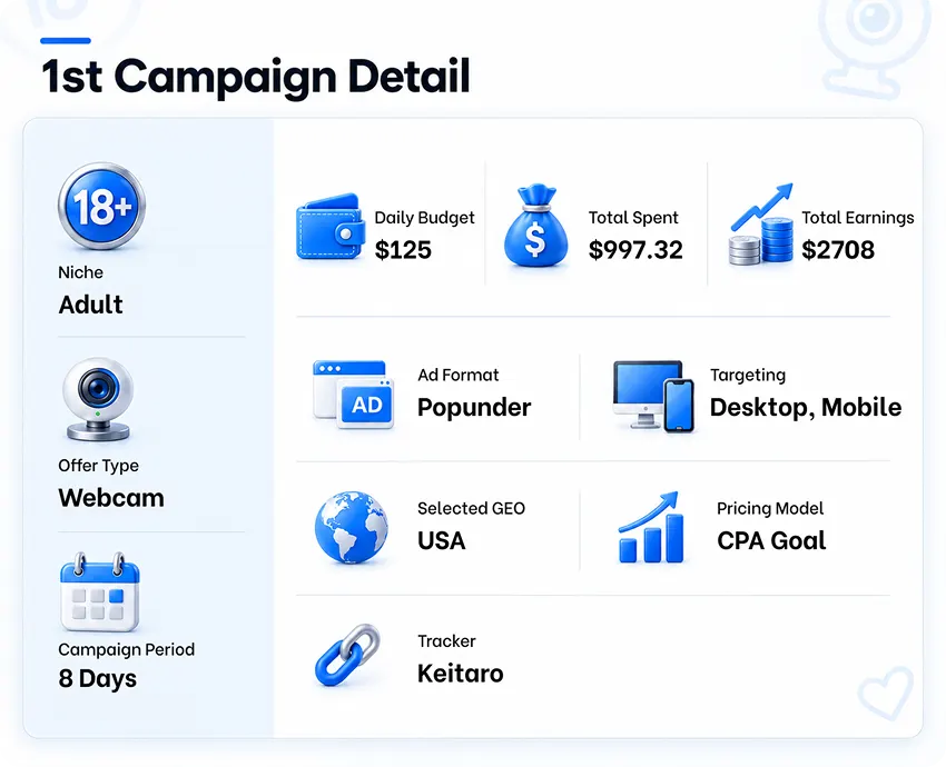 A Webcam Offer, Adult Media Buying, and $6.6K in Profit 4 1st Campaign Setup